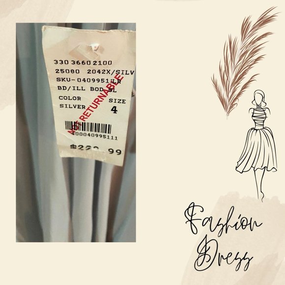 Grey Plunging V-neck Beaded Chiffon Evening Dress - Size 4 - Picture 5 of 5